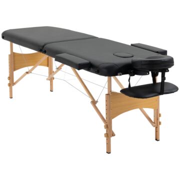 Homcom Portable Massage Bed, Folding Spa Beauty Massage Table With 2 Sections, Carry Bag And Wooden Frame, Black