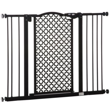 Pawhut 74-105 Cm Pet Safety Gate Barrier Stair Pressure Fit With Auto Close And Double Locking For Doorways, Hallways, Black