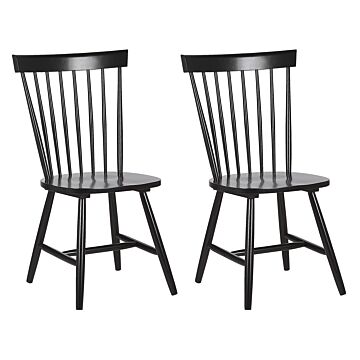 Set Of 2 Dining Chairs Black Rubberwood Rustic Vintage High Spindle Back Painted Living Room Beliani