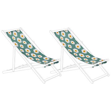 Set Of 2 Sun Lounger Replacement Fabrics Chamomile Pattern Polyester Sling Hammock Beliani