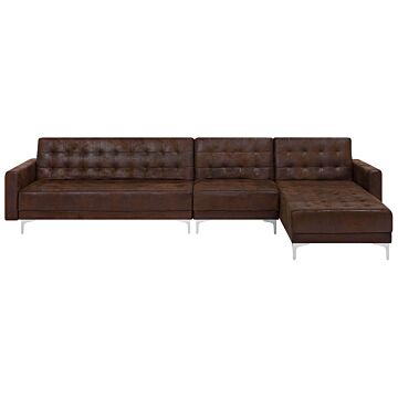 Corner Sofa Bed Brown Faux Leather Tufted Modern L-shaped Modular 5 Seater Left Hand Chaise Longue Beliani