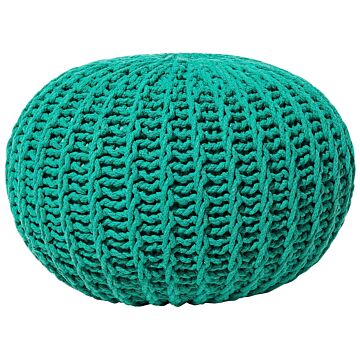 Pouf Ottoman Green Knitted Cotton Eps Beads Filling Round Small Footstool 50 X 35 Cm Beliani