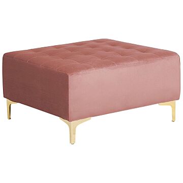 Ottoman Pink Velvet Tufted Fabric Square Footstool Gold Legs