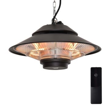 Outsunny 1500w Electric Patio Heater Aluminium Ceiling Mounted Heater With Infrared Remote Control For Indoor And Outdoor Use, Black