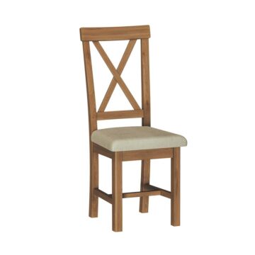 Upholstered Cross Back Chair Rustic Oak