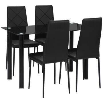 Homcom Modern Dining Table Set For 4, Space-saving 5 Pieces Kitchen Table Set With Rectangle Table And Steel Frame, Black