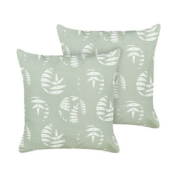 Set Of 2 Garden Cushions Green Polyester 45 X 45 Cm Leaf Pattern Motif Modern Design Throw Scatter Pillow Beliani