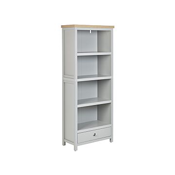 Bookcase Grey Light Wood Particle Board 4 Shelves Short Storage Unit Scandinavian Traditional Style Beliani