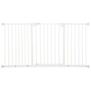 Pawhut Dog Gate Stair Gate Pressure Fit Pets Barrier Auto Close For Doorway Hallway, 74-148cm Wide Adjustable, White