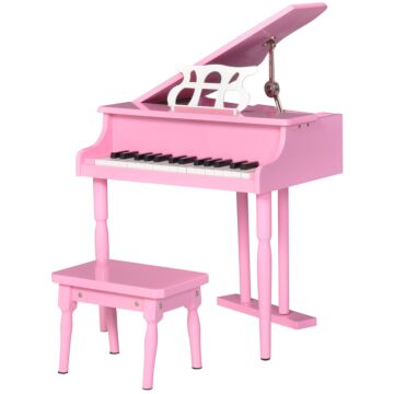 Homcom Modern Kids Piano 30 Keys Set Of 2 Mini Toy For Child Grand Piano With Music Stand And Bench, Best Gifts Pink