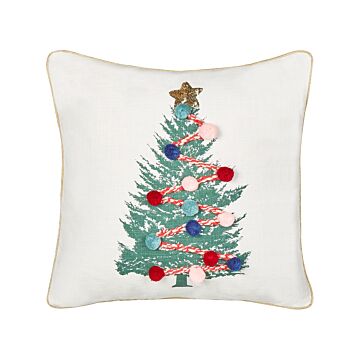 Scatter Cushion White 45 X 45 Cm Christmas Tree Pattern Cotton Removable Covers Living Room Bedroom Beliani