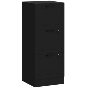 Homcom 3 Drawer Filing Cabinet With Lock, Office Storage Cabinet With Adjustable Hanging Bars For A4 Letter Size Files, Black