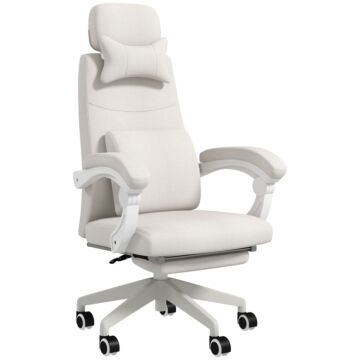 Vinsetto High Back Office Chair Reclining Computer Chair With Footrest Lumbar Support Adjustable Height Swivel Wheels White