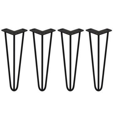 4 X 14" Hairpin Legs - 3 Prong - 10mm - Black