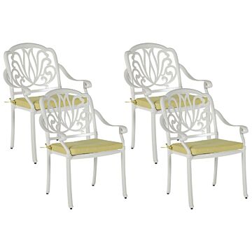 Set Of 4 Garden Chairs White Aluminium With Vintage Cushions Beliani