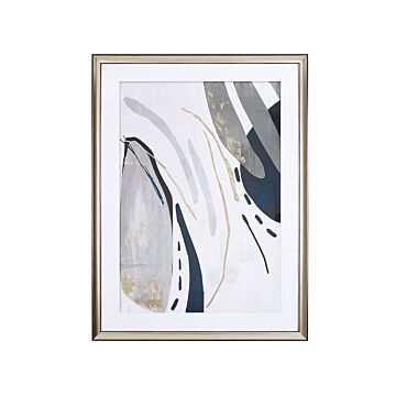 Framed Wall Art Grey Print Brass Frame 60 X 80 Cm Passe-partout Abstract Simple Minimalist Beliani