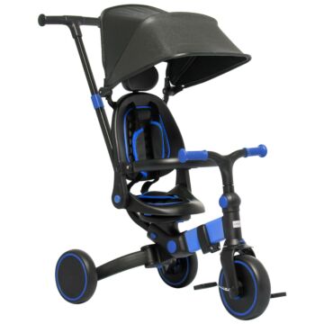 Aiyaplay 3-in-1 Tricycle For Kids With Aluminium Frame, Baby Trike With Adjustable Push Handle, Canopy And Seat Angle For 18-48 Months, Blue