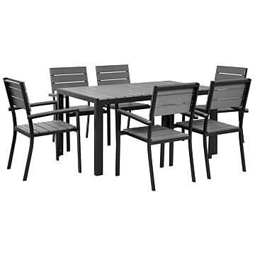 7 Piece Garden Dining Set Grey And Black Aluminium 6 Chairs Weather Resistant Beliani
