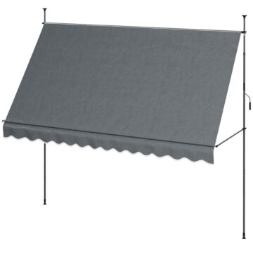 Outsunny 3.5 X 1.2m Retractable Awning, Free Standing Patio Sun Shade Shelter, Uv Resistant, For Window And Door, Dark Grey