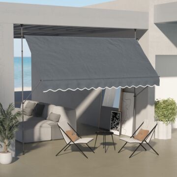 Outsunny 3.5 X 1.2m Retractable Awning, Free Standing Patio Sun Shade Shelter, Uv Resistant, For Window And Door, Dark Grey