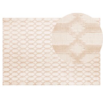 Rug Beige Viscose 140 X 200 Cm Geometric Pattern Hand Woven Flatweave Beliani