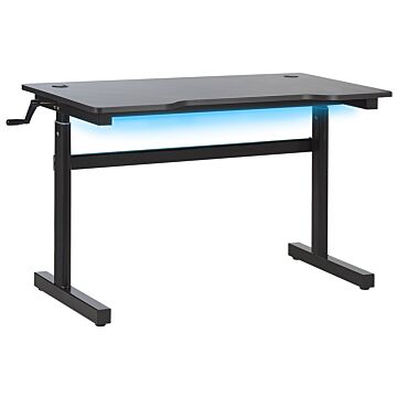 Adjustable Gaming Desk Black Mdf Metal Legs Rectangular 120 X 60 Cm With Rgb Lights Modern Design Home Office Furniture Beliani