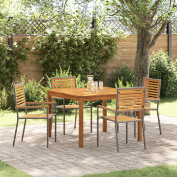 Vidaxl 5 Piece Garden Dining Set Grey Poly Rattan Acacia, Vidaxl Stacking Garden Chairs With Cushions 2 Pcs Grey Poly Rattan