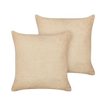 Set Of 2 Decorative Cushions Sand Beige Boucle 45 X 45 Cm Woven Removable With Zipper Boho Decor Accessories Beliani