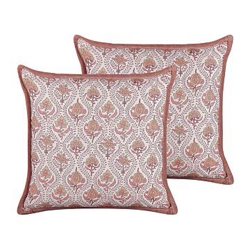 Scatter Cushions Cotton Flower Pattern 45 X 45 Cm Decorative Piping Removable Cover Decor Accessories Beliani