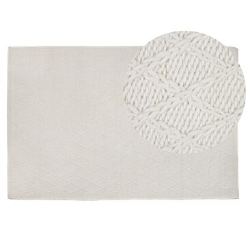 Area Rug Off-white Wool With Viscose 140 X 200 Cm Rectangular Hand Woven Boho Beliani