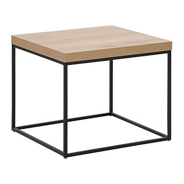 Side Table Light Wood Top Black Legs 50 X 60 X 60 Cm Industrial Beliani