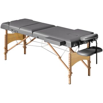 Homcom Foldable Massage Table With Beech Wood Legs - Grey