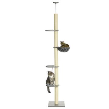 Pawhut 250cm Floor To Ceiling Cat Tree With Hammock, Scratching Post