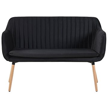 Kitchen Sofa Black Velvet Fabric Upholstery 2-seater Metal Frame Light Wood Legs Bench Beliani