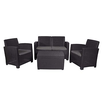 Faro Black 4 Seater Conversation Set, Two Seater Sofa, 2 A/chairs, Coffee Table With Storage