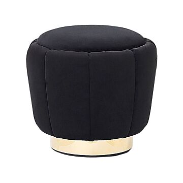Pouffe Black Velvet Upholstery Golden Base Ø 43 X 37 Cm Footstool Glamorous Beliani