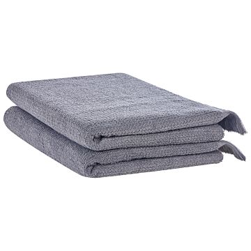 Set Of 2 Bath Sheets Towels Grey Terry Cotton Polyester 100 X 150 Cm Tassels Texture Bath Towels Beliani