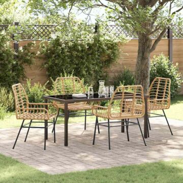 Vidaxl 5 Piece Garden Dining Set Brown Poly Rattan