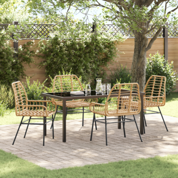 Vidaxl 5 Piece Garden Dining Set Brown Poly Rattan
