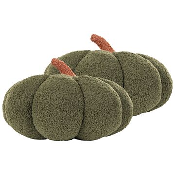 Set Of 2 Pumpkin Cushions Green Boucle ⌀ 35 Cm Throw Pillow Halloween Decor Stuffed Toy Fr. Beliani