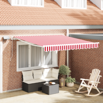 Vidaxl Manual Retractable Awning With Led Red And White Stripe 350x250 Cm
