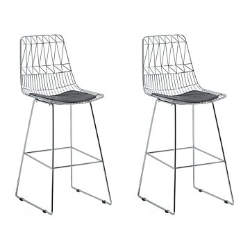 Set Of 2 Bar Chairs Silver Steel Frame Faux Leather Seat Counter Height Slatted Back Modern Design Beliani