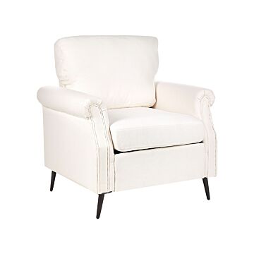 Armchair White Fabric Upholstery Black Metal Legs Rolled Arms Removable Cushions Retro Style Living Room Beliani