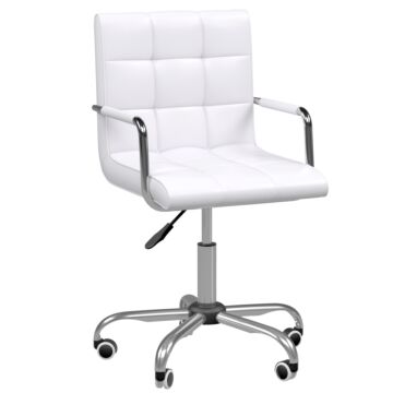 Vinsetto Mid Back Pu Leather Home Office Desk Chair Swivel Computer Chair With Arm, Wheels, Adjustable Height, White