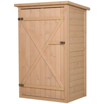 Outsunny Wooden Garden Storage Shed Fir Wood Tool Cabinet Organiser With Shelves 75l X 56w X115hcm