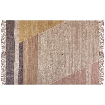 Area Rug Carpet Brown Jute Geometric Pattern 160 X 230 Cm Cm Rustic Boho Beliani