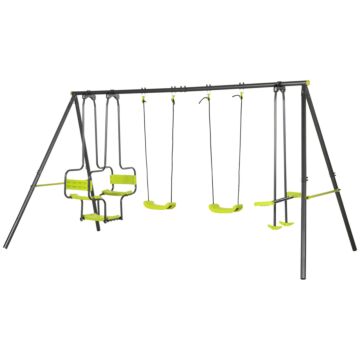 Outsunny Metal Garden Swing Set With Double Swings Glider Swing Seats Green