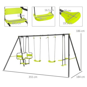 Outsunny Metal Garden Swing Set With Double Swings Glider Swing Seats Green