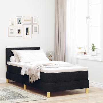 Vidaxl Box Spring Bed With Mattress & Led Black 100x200 Cm Fabric