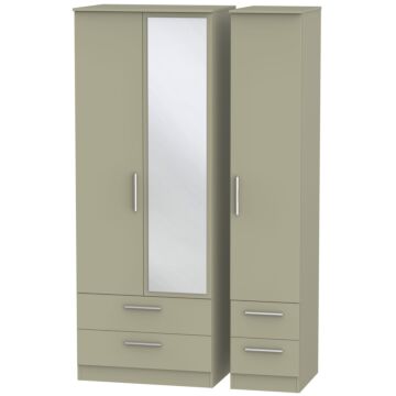 Contrast Tall Triple 2 Drawer Mirror + Drawer Wardrobe In Mushroom Matt